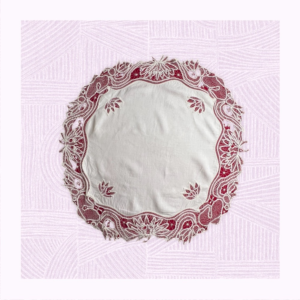 Vintage Large Round White Cotton Intricate Handmade Batterburg Centerpiece